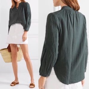 Apiece Apart Olive Dark Green Bravo Pintucked Long Sleeve Top